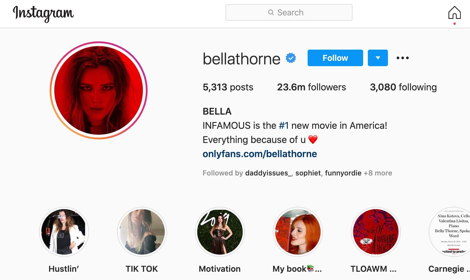 Bella Thorne's Instagram