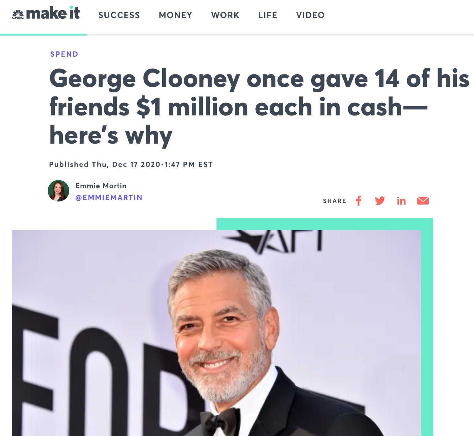 George Clooney once gave 14 of his friends $1 million each in cash - here's why