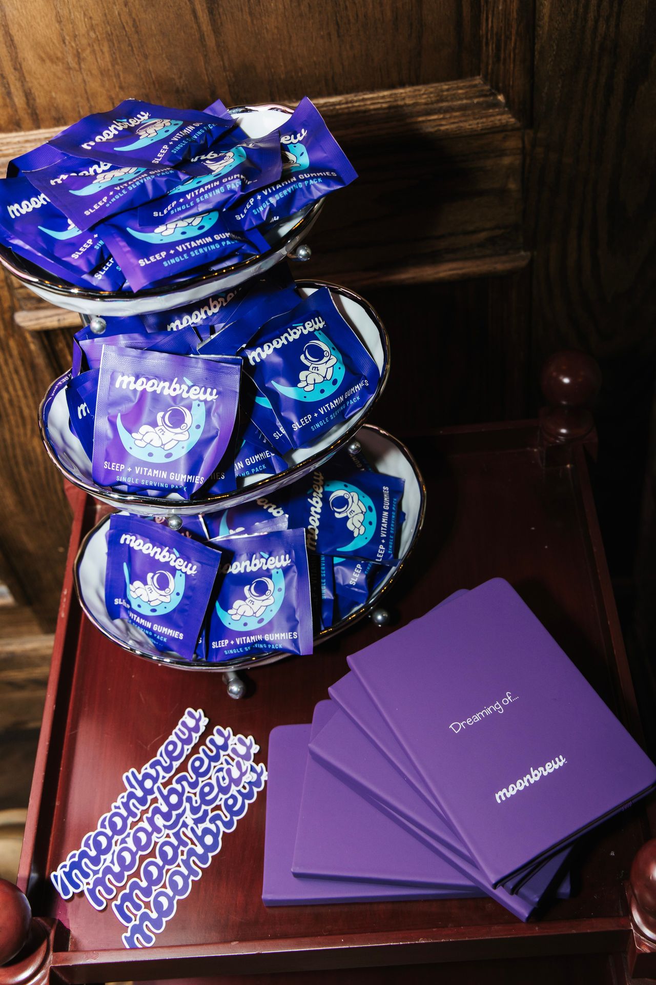 Guests chilled out with MoonBrew's sleep gummies spread over the space