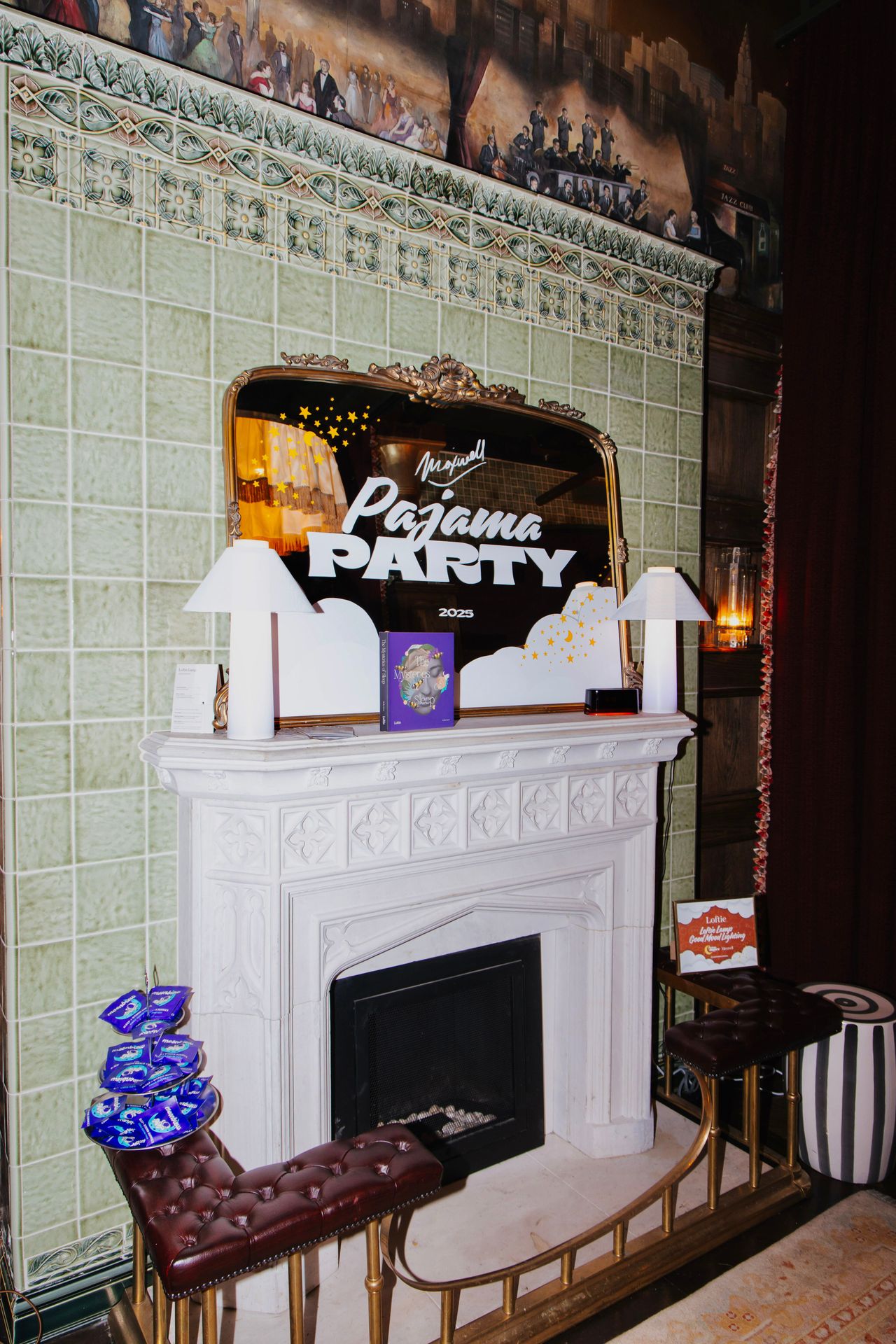 Our Pajama Party setup with cozy lighting and dreamy vibes