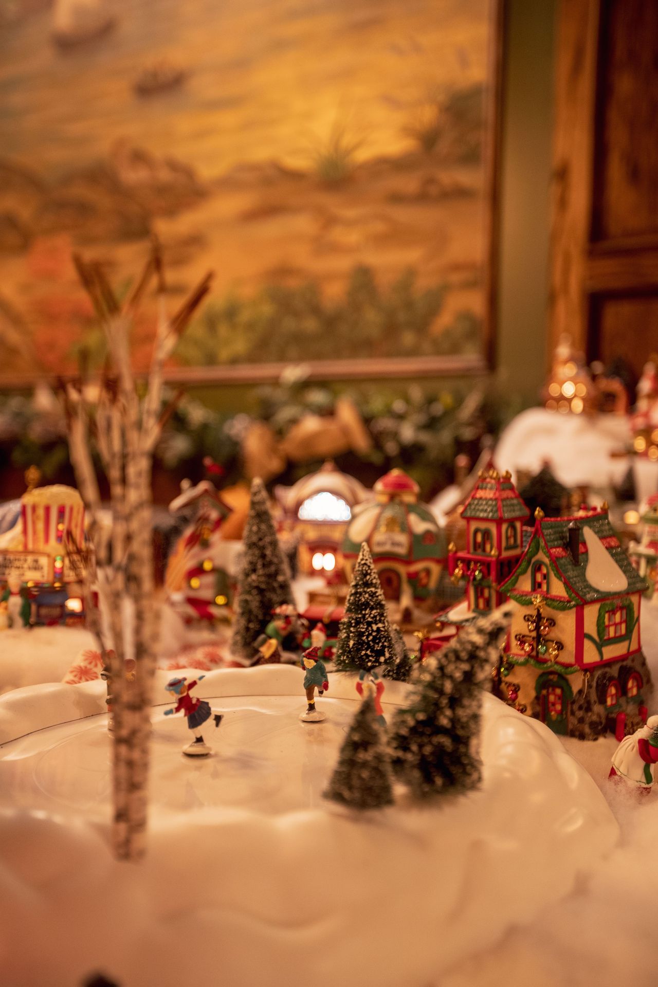 A quiet winter village nestled in snow. The whole scene feels like it was pulled from a favorite holiday storybook.