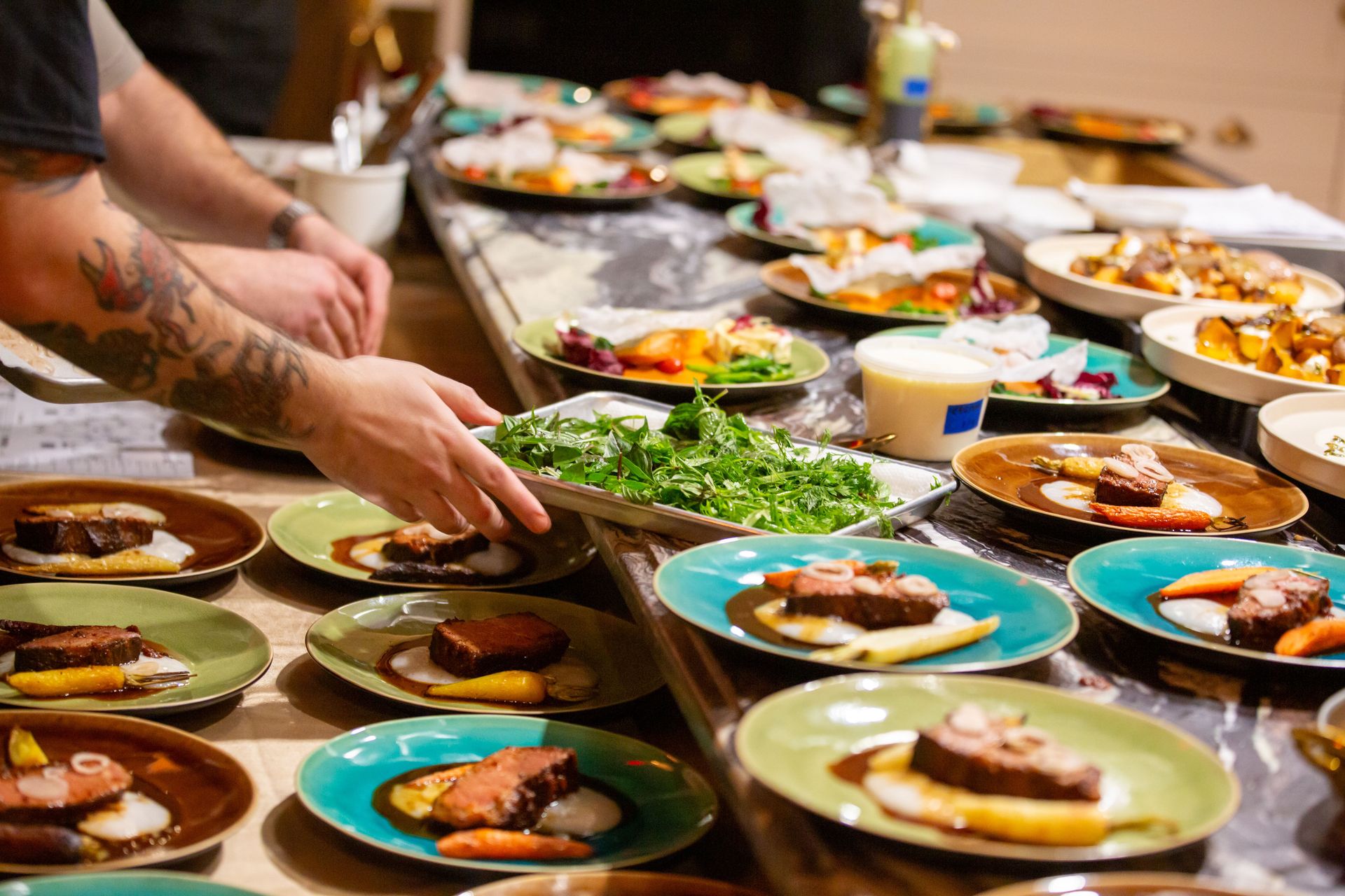 Beautifully plated dishes for guests, marking the final act of the evening