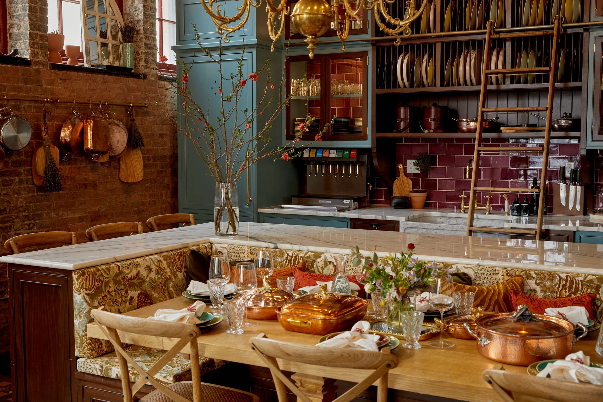 Maxwell’s vibrant kitchen wall with Ruffoni pots